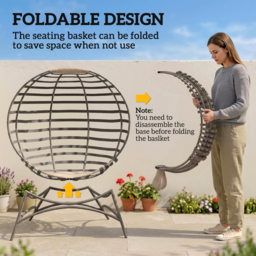 Outsunny 2 Seater Egg Chair with Soft Cushion, Steel Frame and Side Pocket, Garden Patio Basket Chair for Indoor, Outdoor, Brown - Aosom UK - thumbnail 6