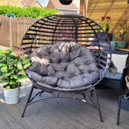 Outsunny 2 Seater Egg Chair with Soft Cushion, Steel Frame and Side Pocket, Garden Patio Basket Chair for Indoor, Outdoor, Brown - Aosom UK - thumbnail 7
