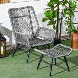 Outsunny 2 PCs PE Rattan Leisure Chair Set, Outdoor Reclining Patio Chair and Footrest w/ Adjustable Backrest & Cushion, Grey - Aosom UK - thumbnail 7