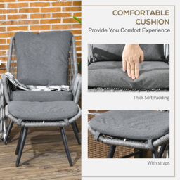 Outsunny 2 PCs PE Rattan Leisure Chair Set, Outdoor Reclining Patio Chair and Footrest w/ Adjustable Backrest & Cushion, Grey - Aosom UK - thumbnail 5