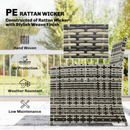 Outsunny 6 Piece Rattan Garden Furniture, Space-Saving Patio Furniture Set with Nesting Tables, Chairs, Stools, Cushions, Grey - thumbnail 6