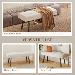 HOMCOM Upholstered Hallway Bench, End of Bed Bench with X-Shape Design and Steel Legs, Cream - thumbnail 6