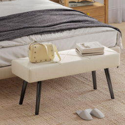 HOMCOM Upholstered Hallway Bench, End of Bed Bench with X-Shape Design and Steel Legs, Cream - thumbnail 2