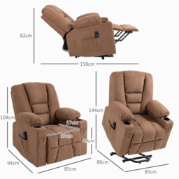 HOMCOM Oversized Riser and Recliner Chairs for the Elderly, Fabric Upholstered Lift Chair with Remote Control, Side Pockets, Brown - Aosom UK - thumbnail 3