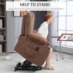 HOMCOM Oversized Riser and Recliner Chairs for the Elderly, Fabric Upholstered Lift Chair with Remote Control, Side Pockets, Brown - Aosom UK - thumbnail 4