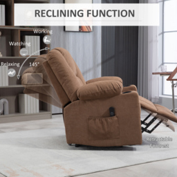 HOMCOM Oversized Riser and Recliner Chairs for the Elderly, Fabric Upholstered Lift Chair with Remote Control, Side Pockets, Brown - Aosom UK - thumbnail 5