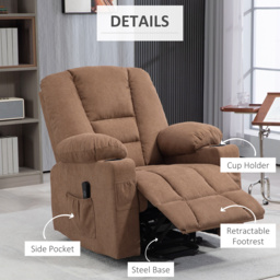 HOMCOM Oversized Riser and Recliner Chairs for the Elderly, Fabric Upholstered Lift Chair with Remote Control, Side Pockets, Brown - Aosom UK - thumbnail 6