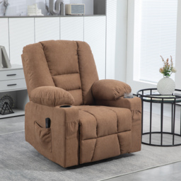 HOMCOM Oversized Riser and Recliner Chairs for the Elderly, Fabric Upholstered Lift Chair with Remote Control, Side Pockets, Brown - Aosom UK - thumbnail 2