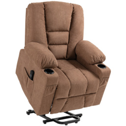 HOMCOM Oversized Riser and Recliner Chairs for the Elderly, Fabric Upholstered Lift Chair with Remote Control, Side Pockets, Brown - Aosom UK - thumbnail 1