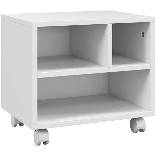HOMCOM 2-Tier Printer Stand w/ Storage, Under Desk Printer Cart on Wheels w/ 3 Compartments, Desktop Printer Table for Home Office, White - Aosom UK - image 1