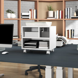 HOMCOM 2-Tier Printer Stand w/ Storage, Under Desk Printer Cart on Wheels w/ 3 Compartments, Desktop Printer Table for Home Office, White - Aosom UK - thumbnail 8