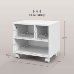 HOMCOM 2-Tier Printer Stand w/ Storage, Under Desk Printer Cart on Wheels w/ 3 Compartments, Desktop Printer Table for Home Office, White - Aosom UK - thumbnail 3