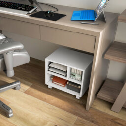 HOMCOM 2-Tier Printer Stand w/ Storage, Under Desk Printer Cart on Wheels w/ 3 Compartments, Desktop Printer Table for Home Office, White - Aosom UK - thumbnail 7