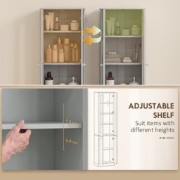 HOMCOM Tall Bathroom Storage Cabinet, 6-Tier Slim Bathroom Cabinet with Adjustable Shelf, 4 Soft-Close Doors, Dusty Blue - thumbnail 4