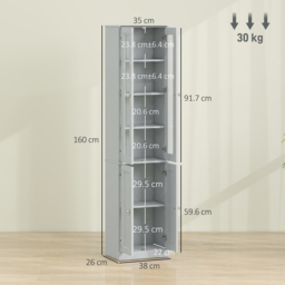 HOMCOM Tall Bathroom Storage Cabinet, 6-Tier Slim Bathroom Cabinet with Adjustable Shelf, 4 Soft-Close Doors, Dusty Blue - thumbnail 3