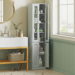 HOMCOM Tall Bathroom Storage Cabinet, 6-Tier Slim Bathroom Cabinet with Adjustable Shelf, 4 Soft-Close Doors, Dusty Blue - thumbnail 2