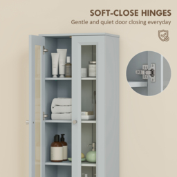 HOMCOM Tall Bathroom Storage Cabinet, 6-Tier Slim Bathroom Cabinet with Adjustable Shelf, 4 Soft-Close Doors, Dusty Blue - thumbnail 6