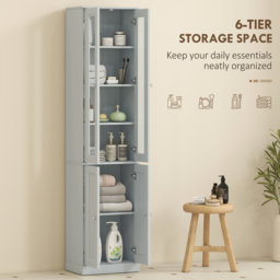 HOMCOM Tall Bathroom Storage Cabinet, 6-Tier Slim Bathroom Cabinet with Adjustable Shelf, 4 Soft-Close Doors, Dusty Blue - thumbnail 5