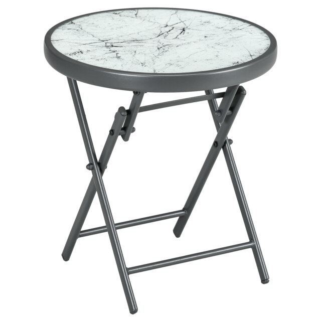 Outsunny Faux Marble Folding Patio Side Table: Compact Round Coffee Table for Outdoor Use, White - Aosom UK - image 1
