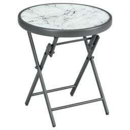 Outsunny Faux Marble Folding Patio Side Table: Compact Round Coffee Table for Outdoor Use, White - Aosom UK