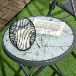 Outsunny Faux Marble Folding Patio Side Table: Compact Round Coffee Table for Outdoor Use, White - Aosom UK - thumbnail 8