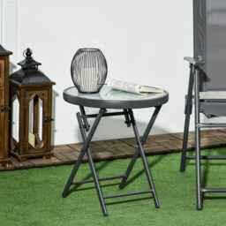 Outsunny Faux Marble Folding Patio Side Table: Compact Round Coffee Table for Outdoor Use, White - Aosom UK - thumbnail 2