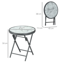 Outsunny Faux Marble Folding Patio Side Table: Compact Round Coffee Table for Outdoor Use, White - Aosom UK - thumbnail 3