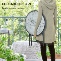 Outsunny Faux Marble Folding Patio Side Table: Compact Round Coffee Table for Outdoor Use, White - Aosom UK - thumbnail 4
