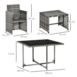 Outsunny 9PC Rattan Dining Set Rattan Garden Furniture with UV Protect, Weave Wicker 8 Seater Stool, Mixed Grey - Aosom UK - thumbnail 3