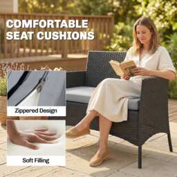 Outsunny 4 Piece Rattan Garden Furniture Sofa Set with Loveseat, Armchairs, Glass-Top Coffee Table and Cushions, Black - thumbnail 6