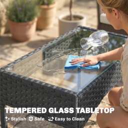 Outsunny 4 Piece Rattan Garden Furniture Sofa Set with Loveseat, Armchairs, Glass-Top Coffee Table and Cushions, Black - thumbnail 7