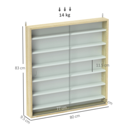 HOMCOM 7-Tier Wall Display Shelf Unit Cabinet w/ 6 Adjustable Shelves Glass Doors Home Office Ornaments 83x80cm, Oak - thumbnail 3