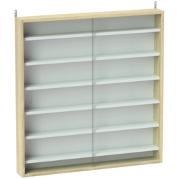 HOMCOM 7-Tier Wall Display Shelf Unit Cabinet w/ 6 Adjustable Shelves Glass Doors Home Office Ornaments 83x80cm, Oak - thumbnail 1