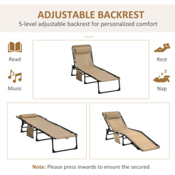 Outsunny Portable Sun Lounger Set of 2, Folding Camping Bed Cot, Reclining Lounge Chair 5-position Adjustable Backrest with Side Pocket  - Aosom UK - thumbnail 4
