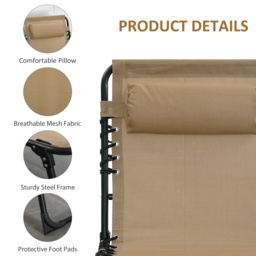 Outsunny Portable Sun Lounger Set of 2, Folding Camping Bed Cot, Reclining Lounge Chair 5-position Adjustable Backrest with Side Pocket  - Aosom UK - thumbnail 5