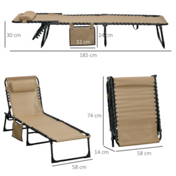 Outsunny Portable Sun Lounger Set of 2, Folding Camping Bed Cot, Reclining Lounge Chair 5-position Adjustable Backrest with Side Pocket  - Aosom UK - thumbnail 3