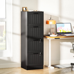 HOMCOM 4 Drawer Filing Cabinet with Lock, Office Storage Cabinet with Adjustable Hanging Bars for A4 Letter Size Files, Black - thumbnail 2