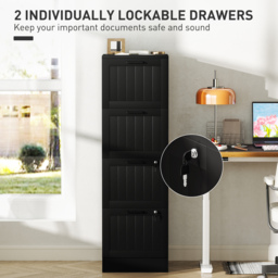 HOMCOM 4 Drawer Filing Cabinet with Lock, Office Storage Cabinet with Adjustable Hanging Bars for A4 Letter Size Files, Black - thumbnail 6