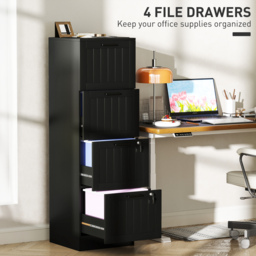 HOMCOM 4 Drawer Filing Cabinet with Lock, Office Storage Cabinet with Adjustable Hanging Bars for A4 Letter Size Files, Black - thumbnail 4