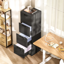 HOMCOM 4 Drawer Filing Cabinet with Lock, Office Storage Cabinet with Adjustable Hanging Bars for A4 Letter Size Files, Black - thumbnail 9