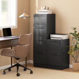 HOMCOM 4 Drawer Filing Cabinet with Lock, Office Storage Cabinet with Adjustable Hanging Bars for A4 Letter Size Files, Black - thumbnail 8