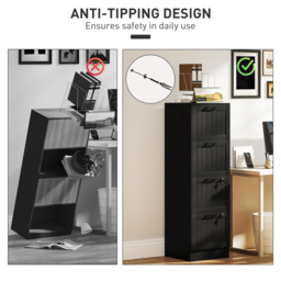HOMCOM 4 Drawer Filing Cabinet with Lock, Office Storage Cabinet with Adjustable Hanging Bars for A4 Letter Size Files, Black - thumbnail 7