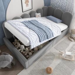 Modern Velvet Daybed with Hydraulic Storage, Compact Sofa Bed for Flats and Guest Rooms, 200L x 97W x 76H cm, Grey - Aosom UK - thumbnail 1