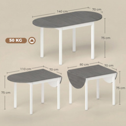 HOMCOM 4-6 Person Wooden Drop-Leaf Table - Grey - thumbnail 3