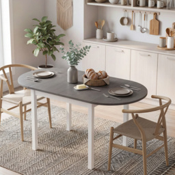 HOMCOM 4-6 Person Wooden Drop-Leaf Table - Grey - thumbnail 7