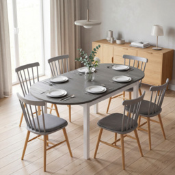 HOMCOM 4-6 Person Wooden Drop-Leaf Table - Grey - thumbnail 2