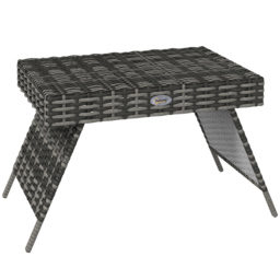 Outsunny Rattan Coffee Table, Foldable Metal Frame Side Table for Outdoor, Garden, Lawn, Mixed Grey - Aosom UK