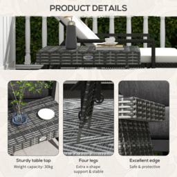 Outsunny Rattan Coffee Table, Foldable Metal Frame Side Table for Outdoor, Garden, Lawn, Mixed Grey - Aosom UK - thumbnail 7