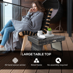 Outsunny Rattan Coffee Table, Foldable Metal Frame Side Table for Outdoor, Garden, Lawn, Mixed Grey - Aosom UK - thumbnail 5