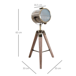 HOMCOM Bedside Light, Vintage Tripod Table Desk Lamp, Spotlight, Brass Antique Searchlight with Folded Wooden Base - Aosom UK - thumbnail 3